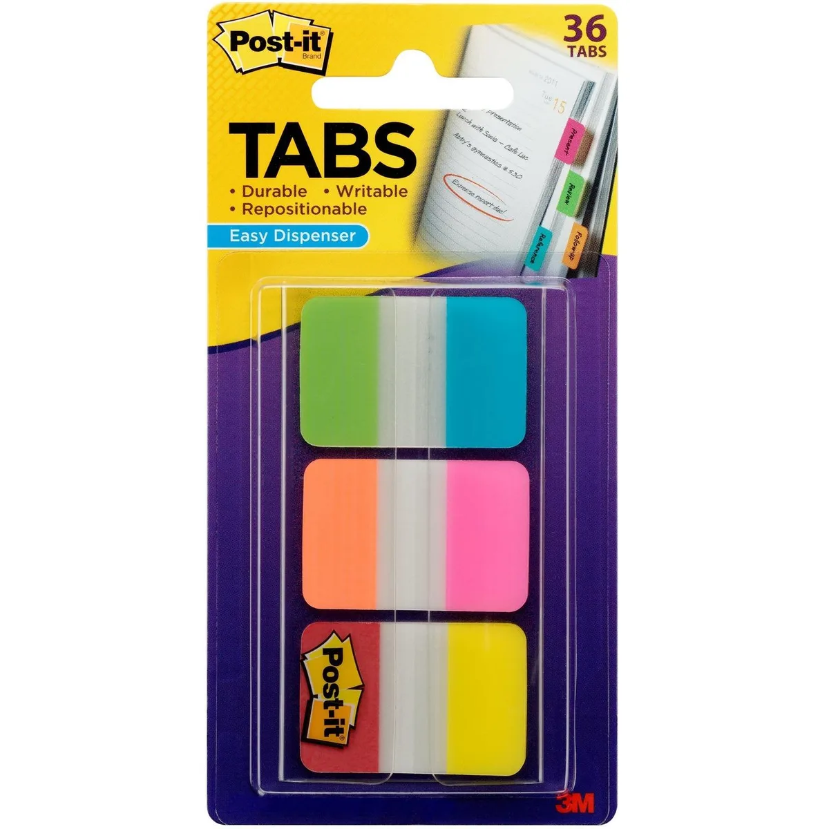 3M 3M Post-it Tabs Poly Self-stick 1" 36/PK Alternating Colors 686ALOPRYT — product photo