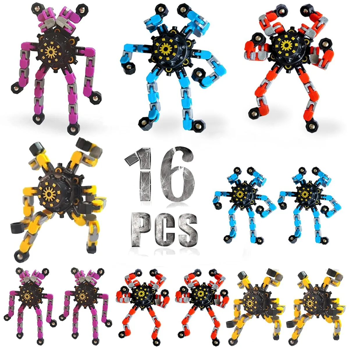 16 Pack Sensory Fidget Toys Deformable Chain Robot Spinners — product photo