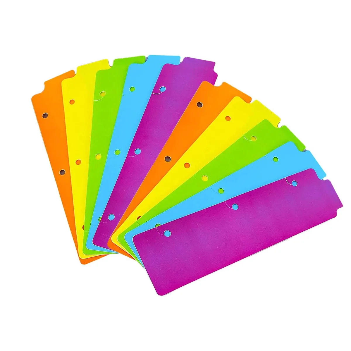 Five coloured plastic snap-in binder bookmarks, 8.5 by 2.4 inches