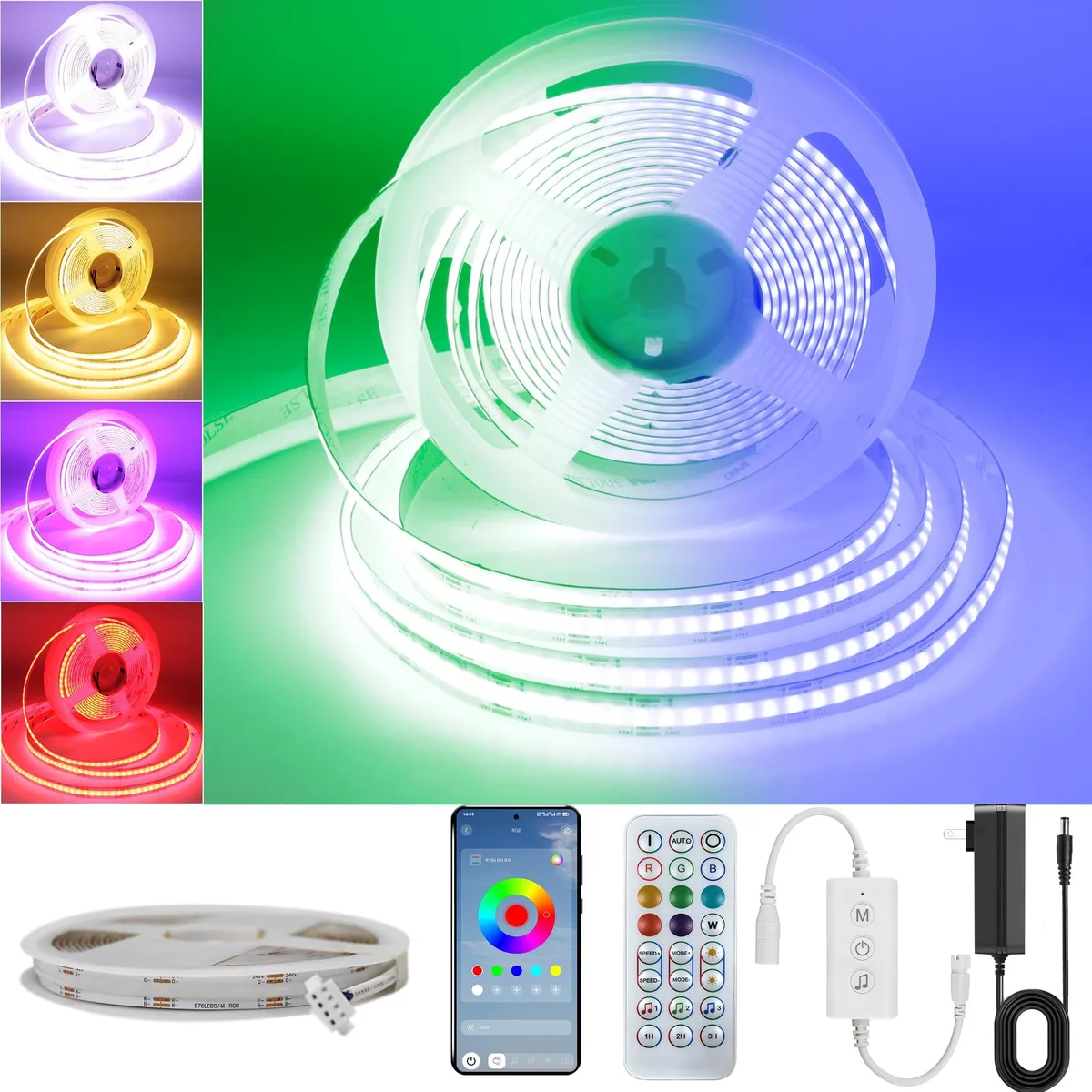  Pandery PD-RGBCOB-24V LED strip light fixture 24V 576leds/m 9.84ft 36W IP30 — product photo