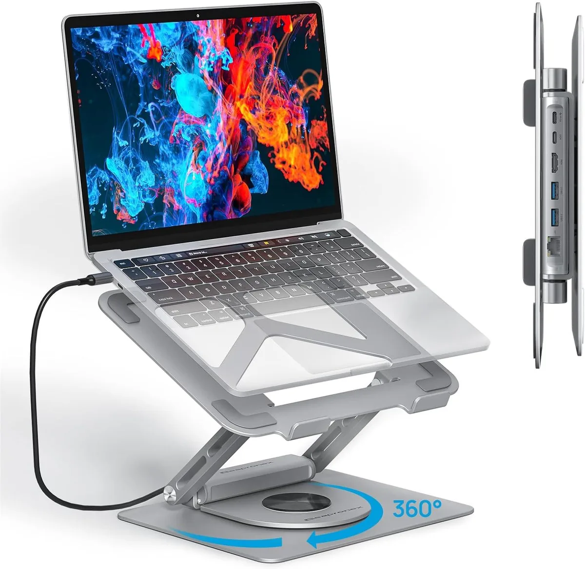 BFKK BFKK USB-C Docking Station Stand 360° Rotatable Base 4K HDMI 2 USB 3.0 RJ45 PD 100W — product photo