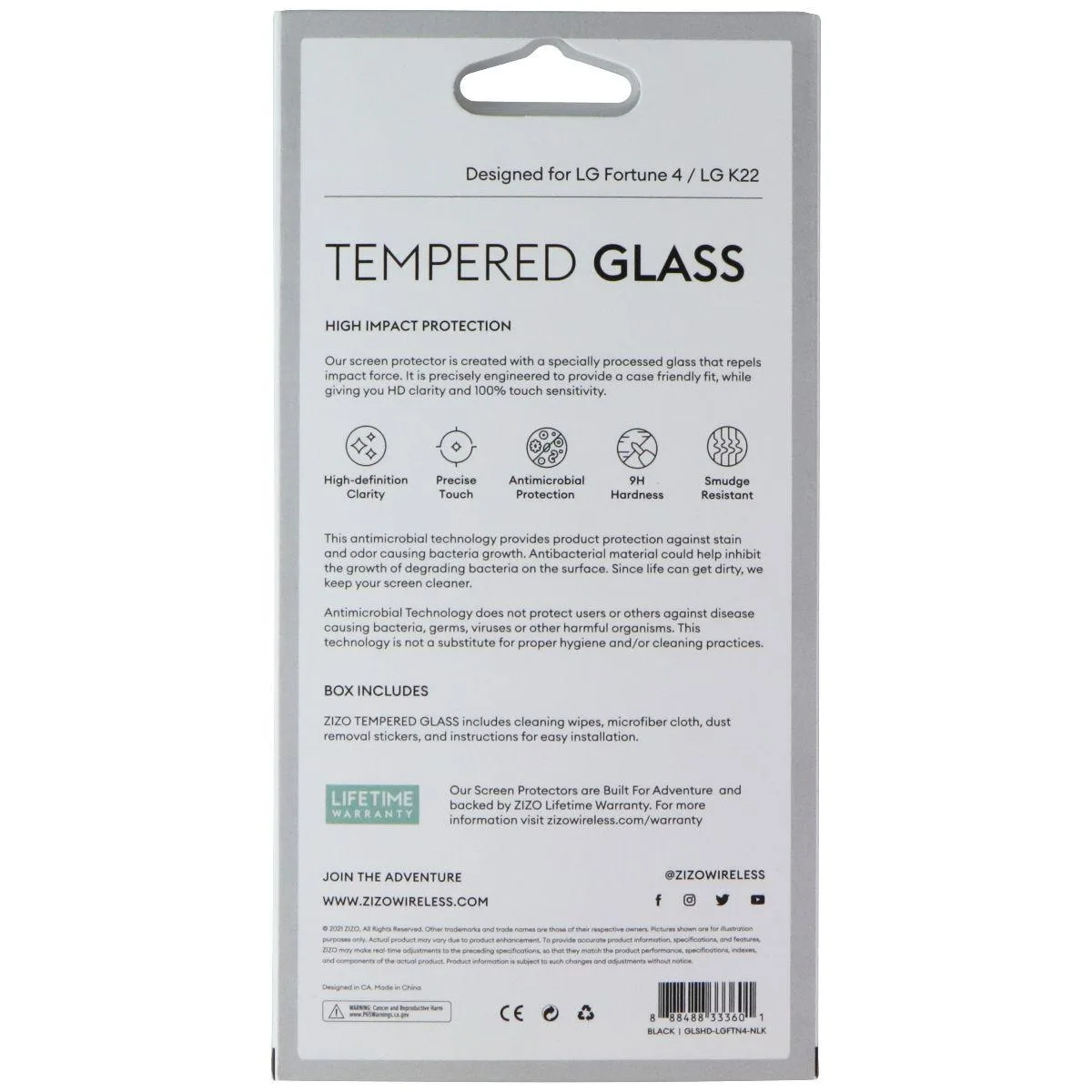 Zizo Zizo Tempered Glass Screen Protector LG Fortune 4/K22 Clear/Black Trim — product photo