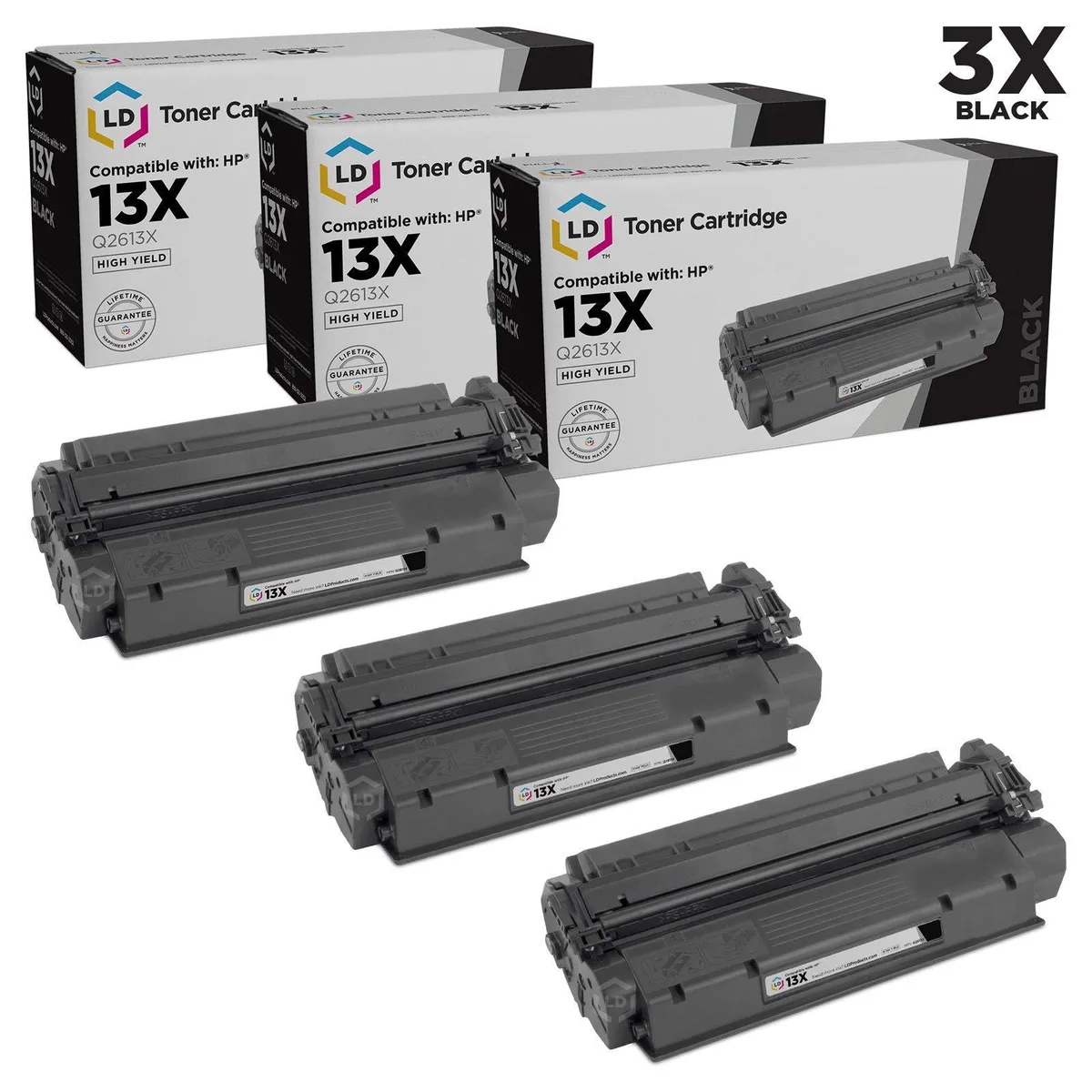 LD Products LD Products HP 13X Q2613X High Yield Black Toner 3 Pack — product photo