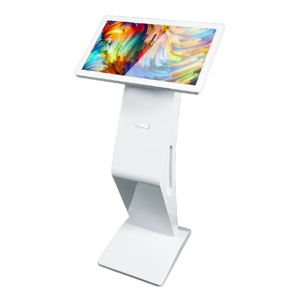 White 21.5 inch touch screen on tall pedestal base, horizontal orientation
