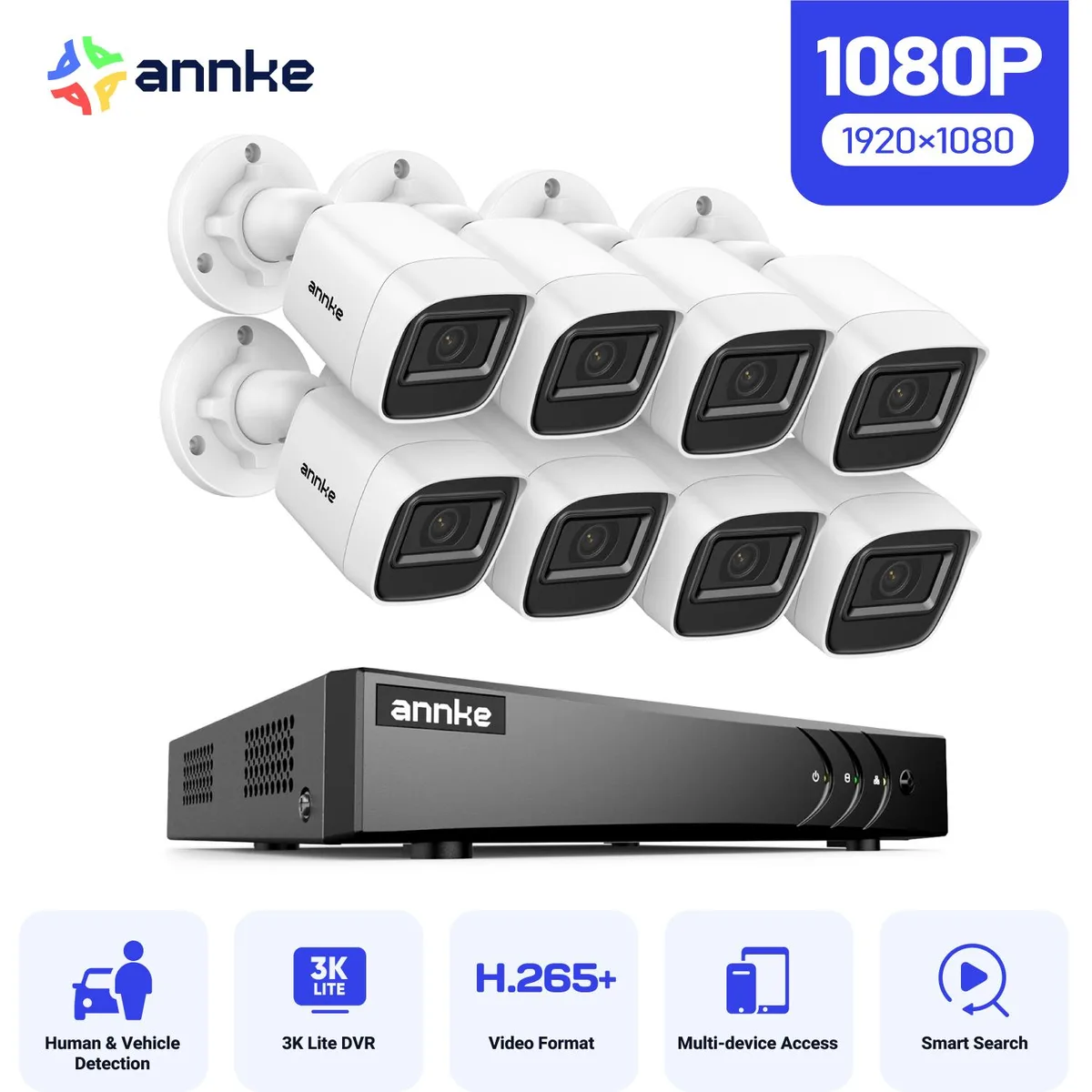 Annke Annke 2MP 8 Channel 3K Lite DVR Security System with 8x 1080P Wired Cameras White — product photo
