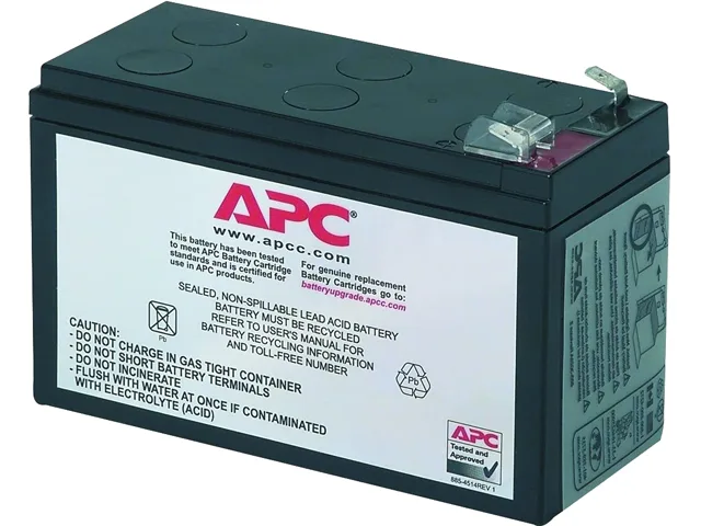 Rectangular sealed lead-acid battery cartridge, dark plastic casing, compact block form factor