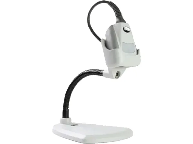 Light grey cabled barcode scanner kit with USB cable and stand