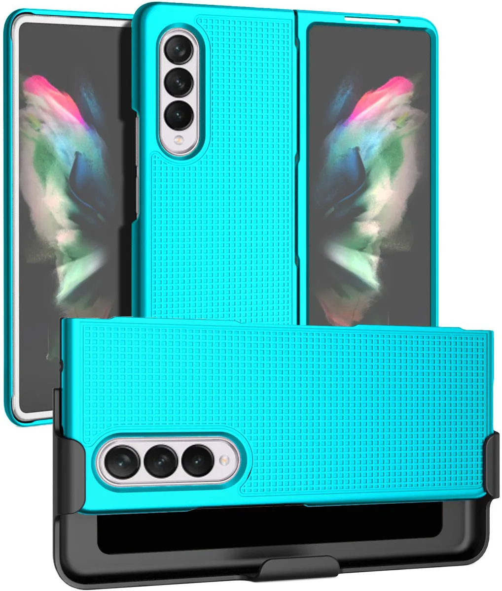 Nakedcellphone Nakedcellphone Grid Case + Belt Clip Holster Combo Teal for Samsung Galaxy Z Fold 3 5G — product photo