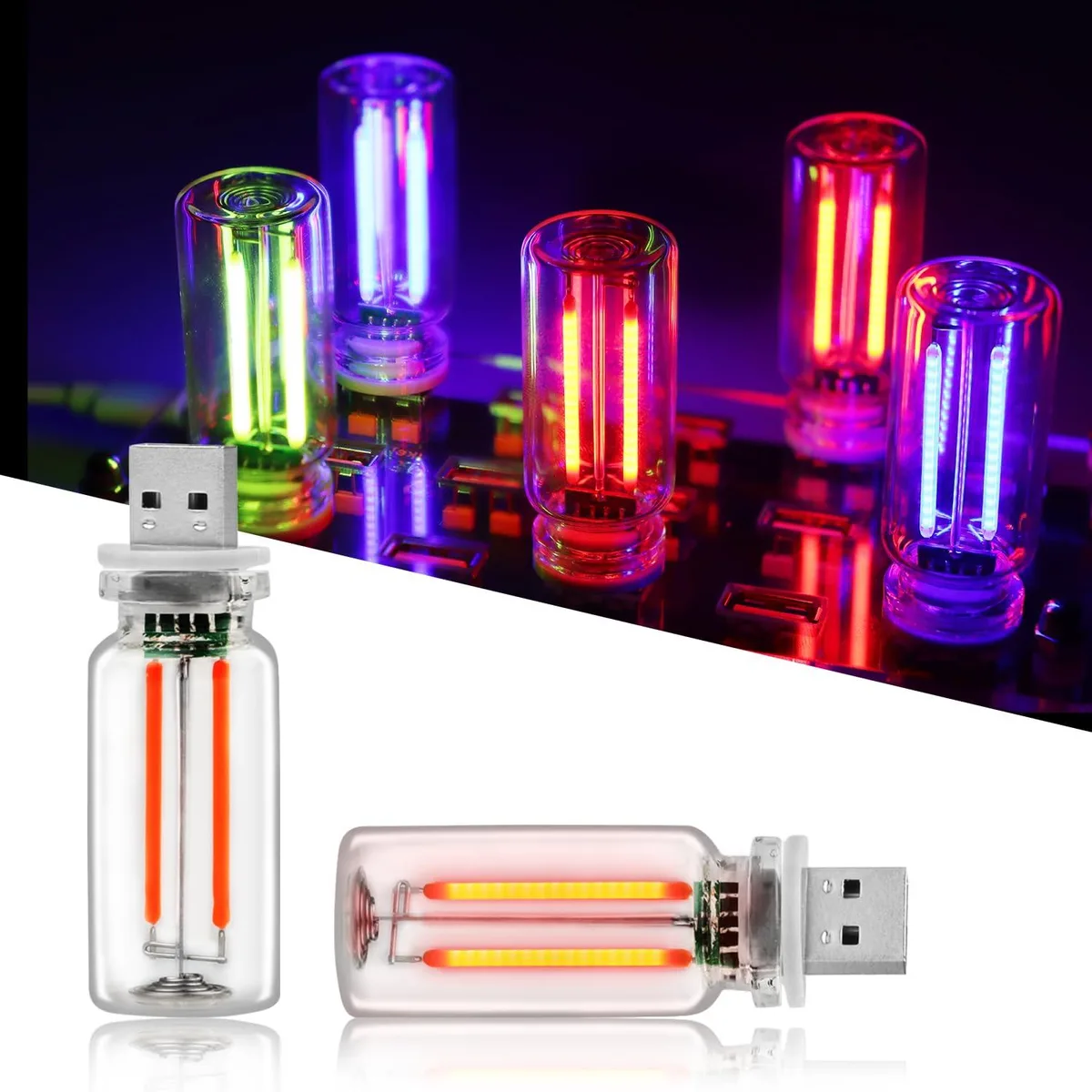  2PCS USB Car Lights Touch Adjustment Red Glass Bottle Night Light Automotive Specialty Lighting — product photo
