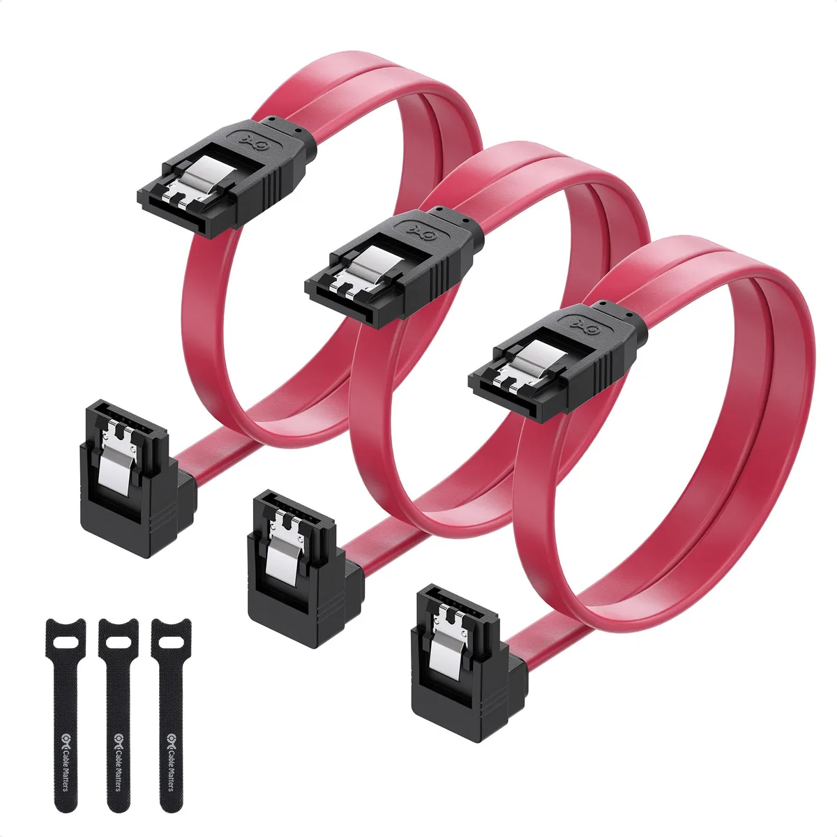  Cable Matters 104008-18x3 3-Pack 90° SATA Cable 18 Inch Red — product photo