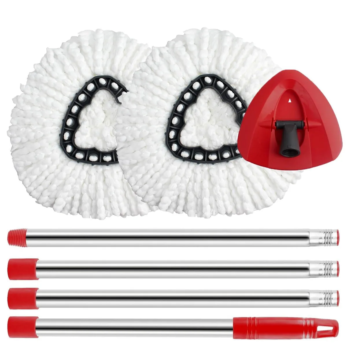 Spin mop set with adjustable stainless handle and two microfiber heads