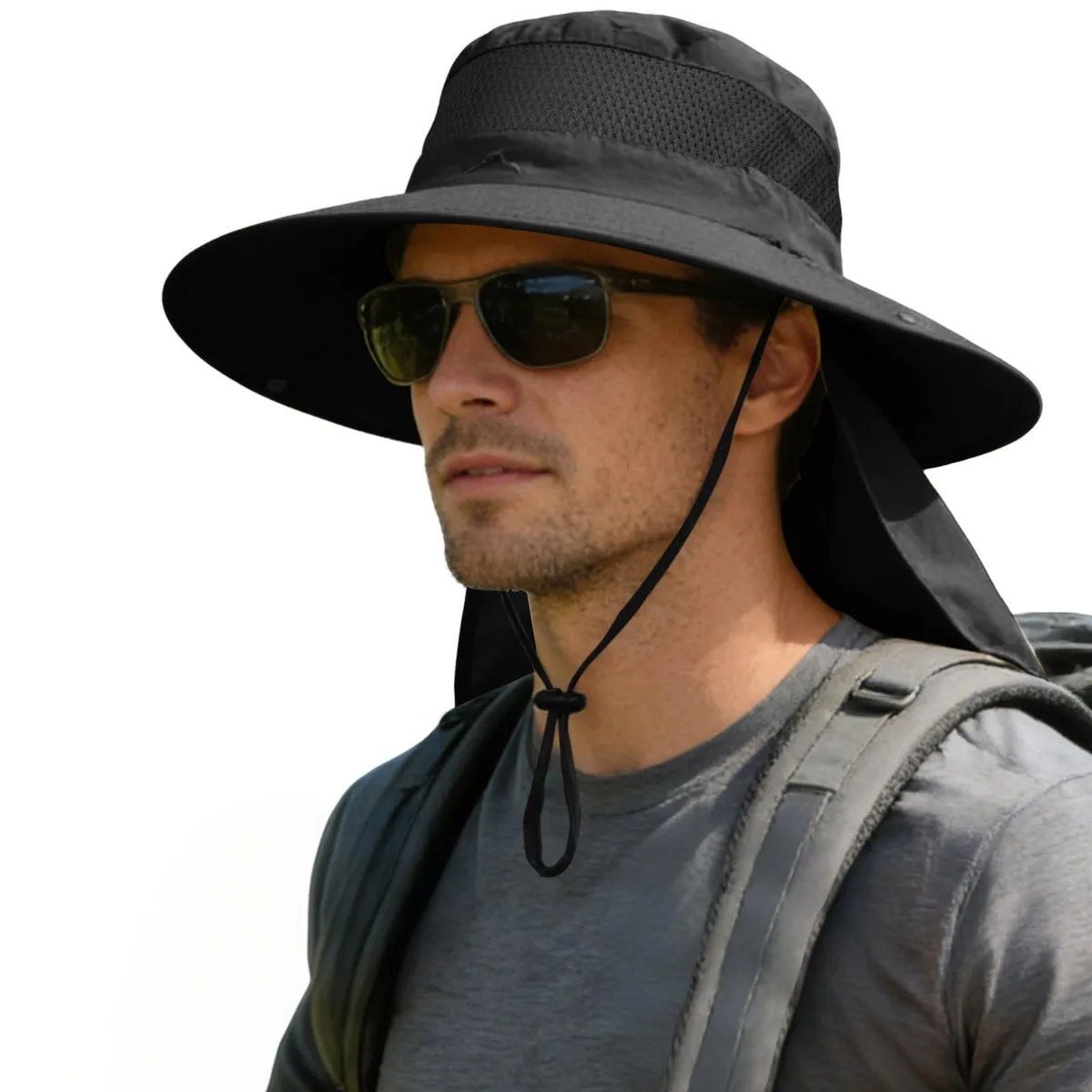 ZOORON Unisex Fishing Hat with Neck Flap UPF 50+ Black — product photo