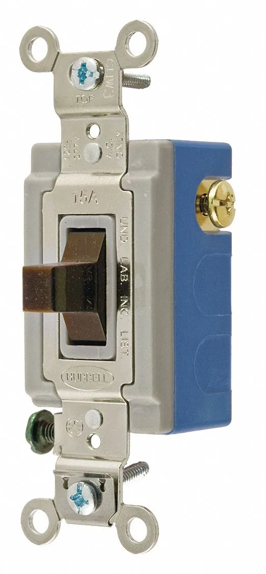 Brown toggle wall switch, single pole double throw, 15 A 120/277 V AC, screw terminals, 1.7 in high