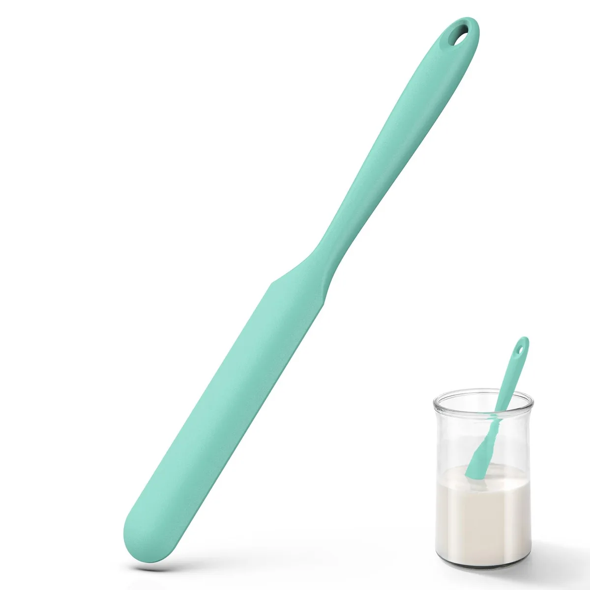 Aqua Sky silicone jar spatula, long narrow blade, 10 inch handle