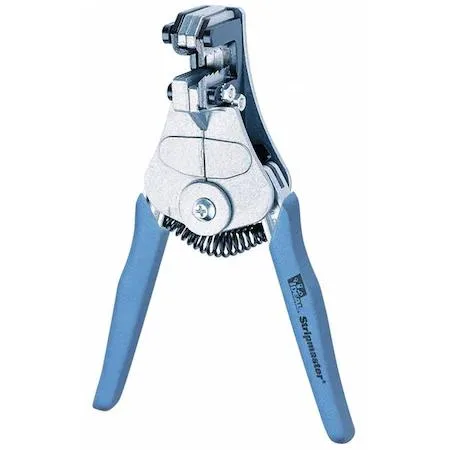 Yellow-handled wire stripper with die-cast zinc frame and spring-action mechanism