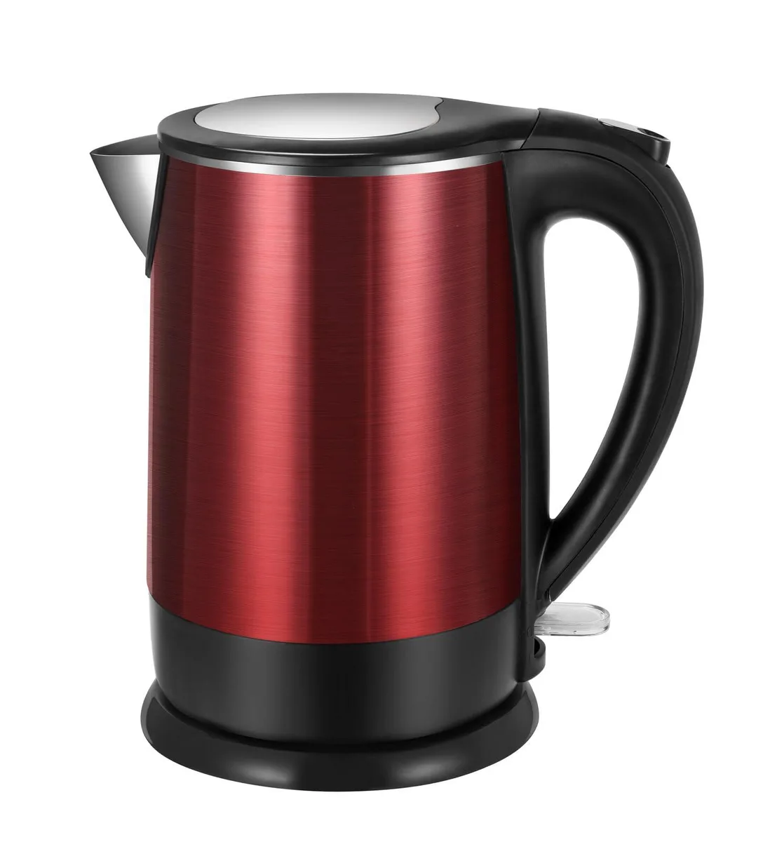 Wine-red double-wall stainless steel electric kettle, 1.7 L, cool-touch exterior, LED indicator