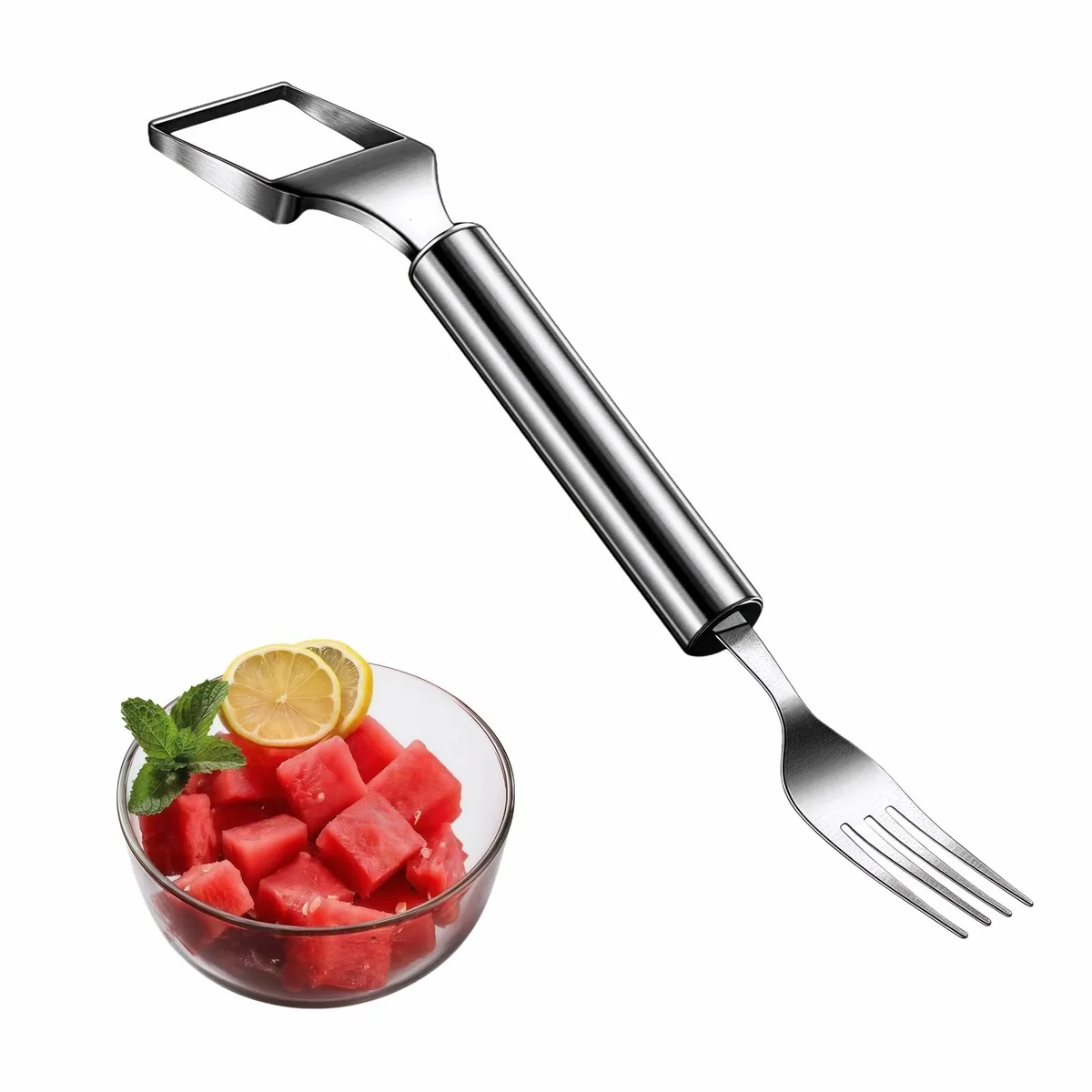 Stainless steel watermelon slicer fork 9.25 inches long with polished finish