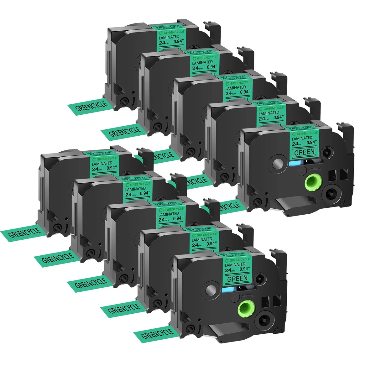 GREENCYCLE GREENCYCLE TZe-751 24mm Black on Green Laminated Label Tape 20 Pack — product photo