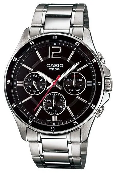 CASIO CASIO MTP-1374D-1AV watch, stainless steel, black dial, quartz, 47 mm case — product photo