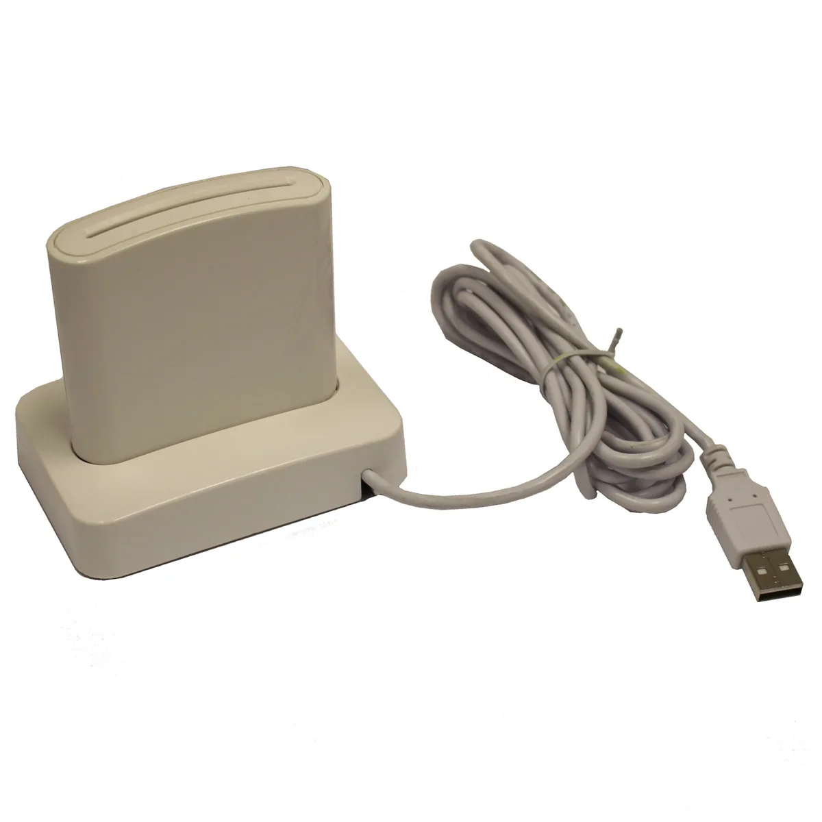 White upright smart card reader with heavy base and green LED