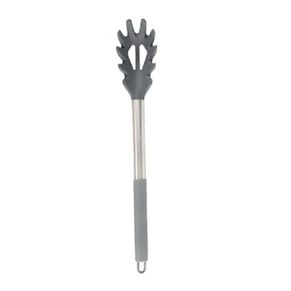 Silicone pasta fork with stainless steel head, oil-rubbed bronze finish and ergonomic handle