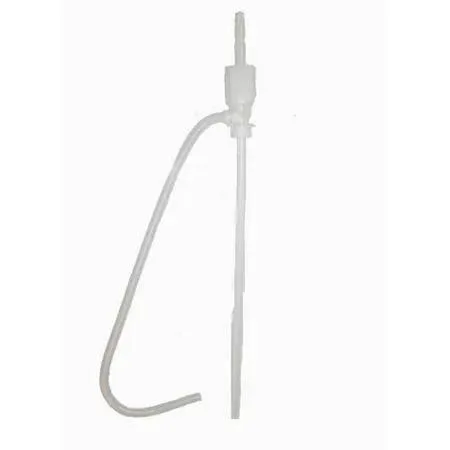 White polyethylene hand siphon pump with clear discharge hose