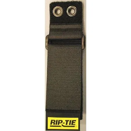 Black nylon hook-and-loop cinch strap, 16 in long, 2.00 in wide, brass buckle and grommet