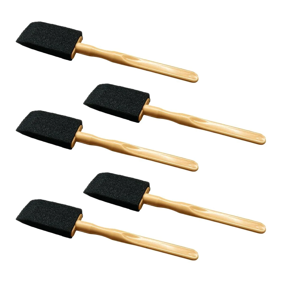 Five black and beige detailing brushes with plastic handles and sponge heads