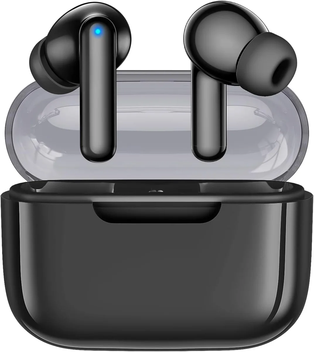 White in-ear wireless earbuds in charging case