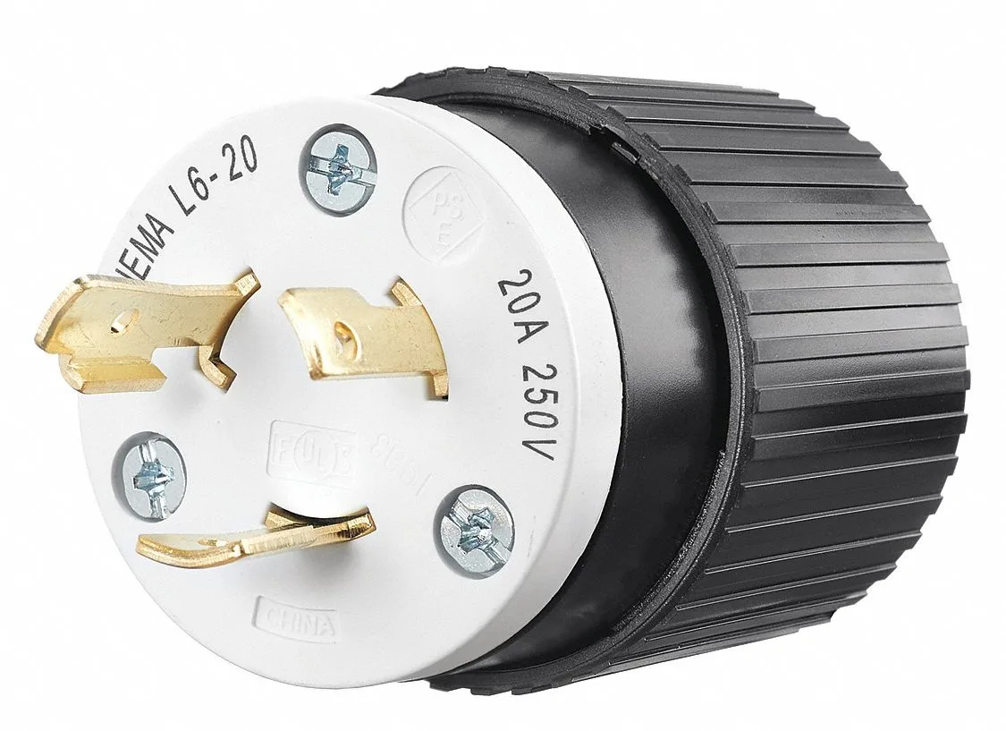 Bryant Bryant Locking Straight Blade Plug L6-20P 20A 250V 2.0HP Black/White 70620 — product photo