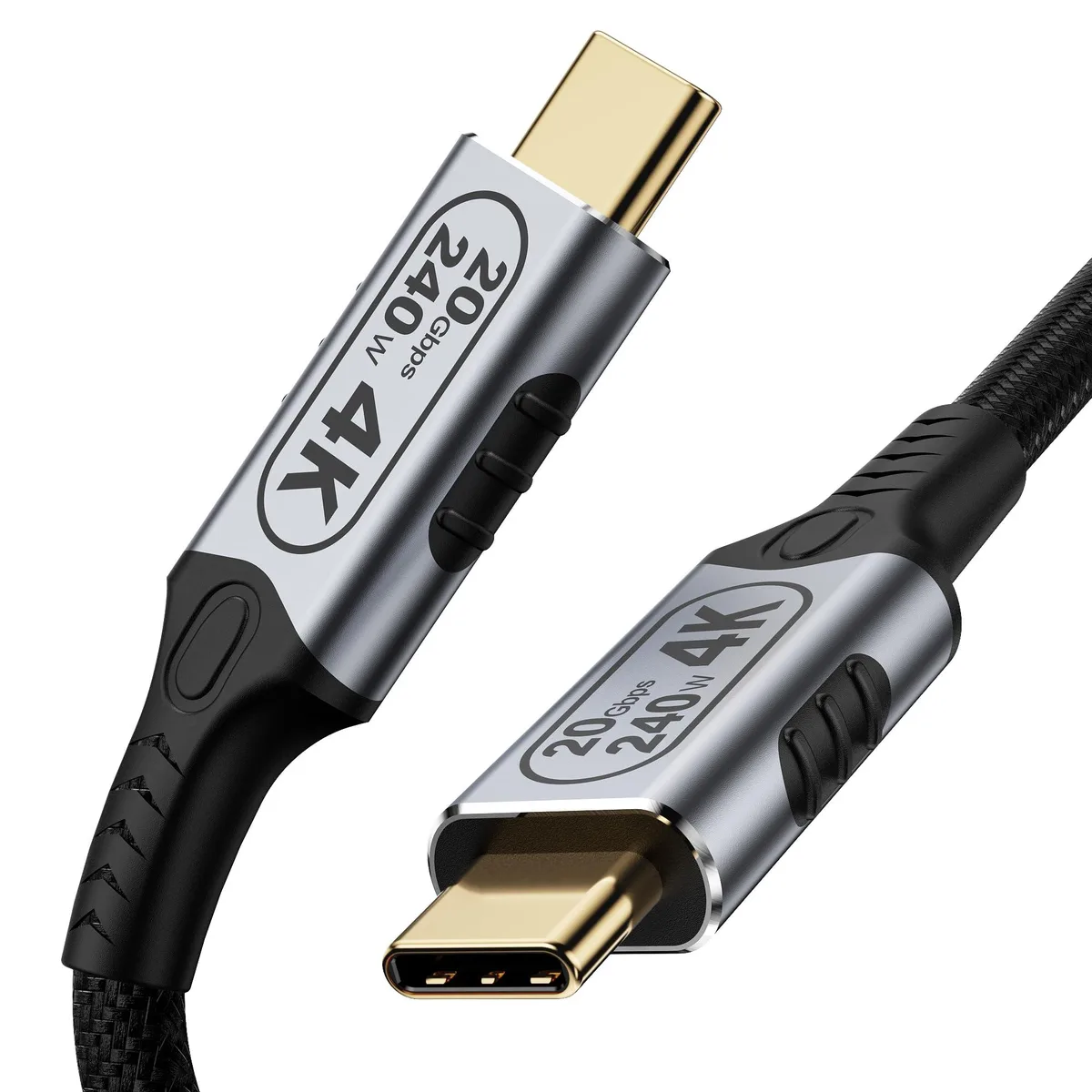 Short nylon-braided USB-C to USB-C cable with aluminium connector shells
