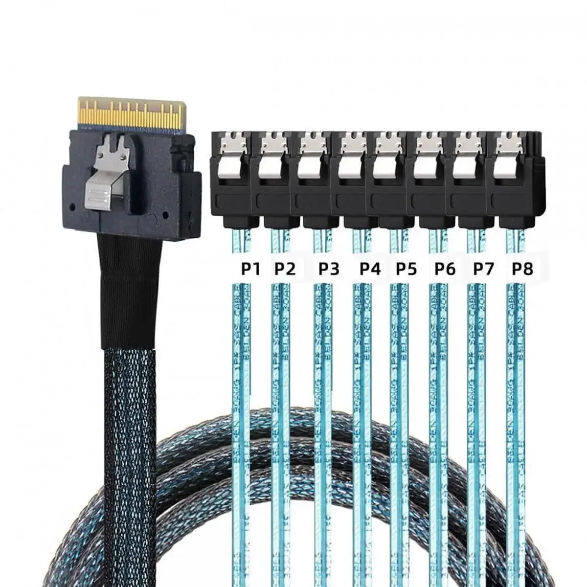 SMUGDESK SMUGDESK SAS 4.0 SFF-8654 74-Pin to 8×SATA 7-Pin 100cm — product photo