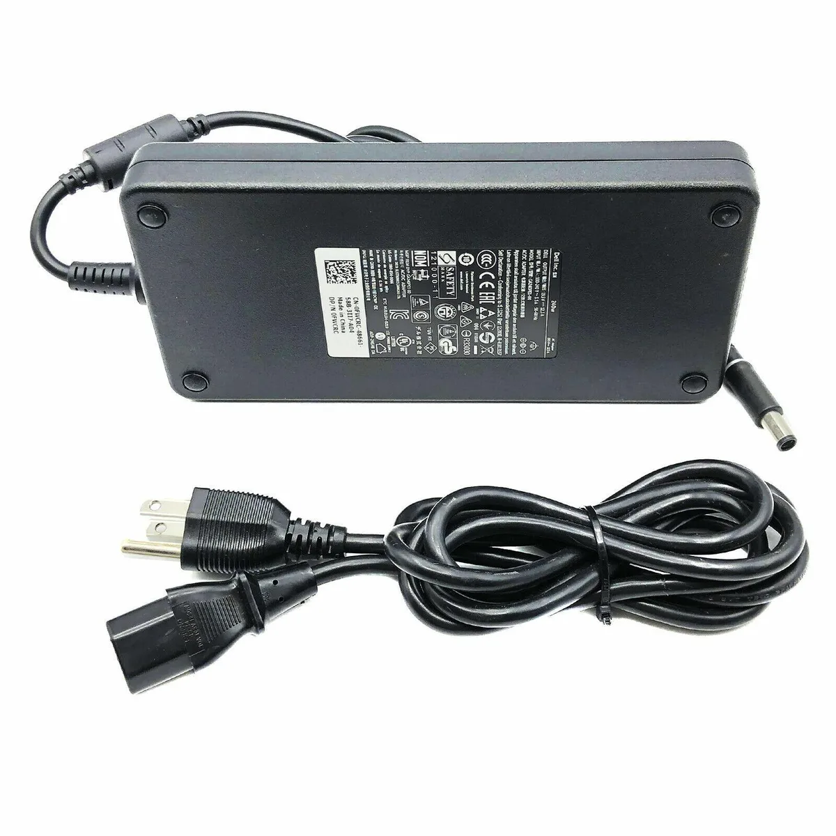 Black rectangular Dell 240W power adapter with detachable power cord