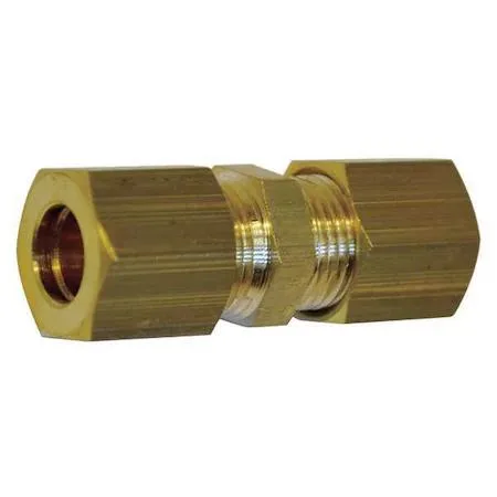Ten brass straight compression unions, 8 mm tube size, shiny metallic finish