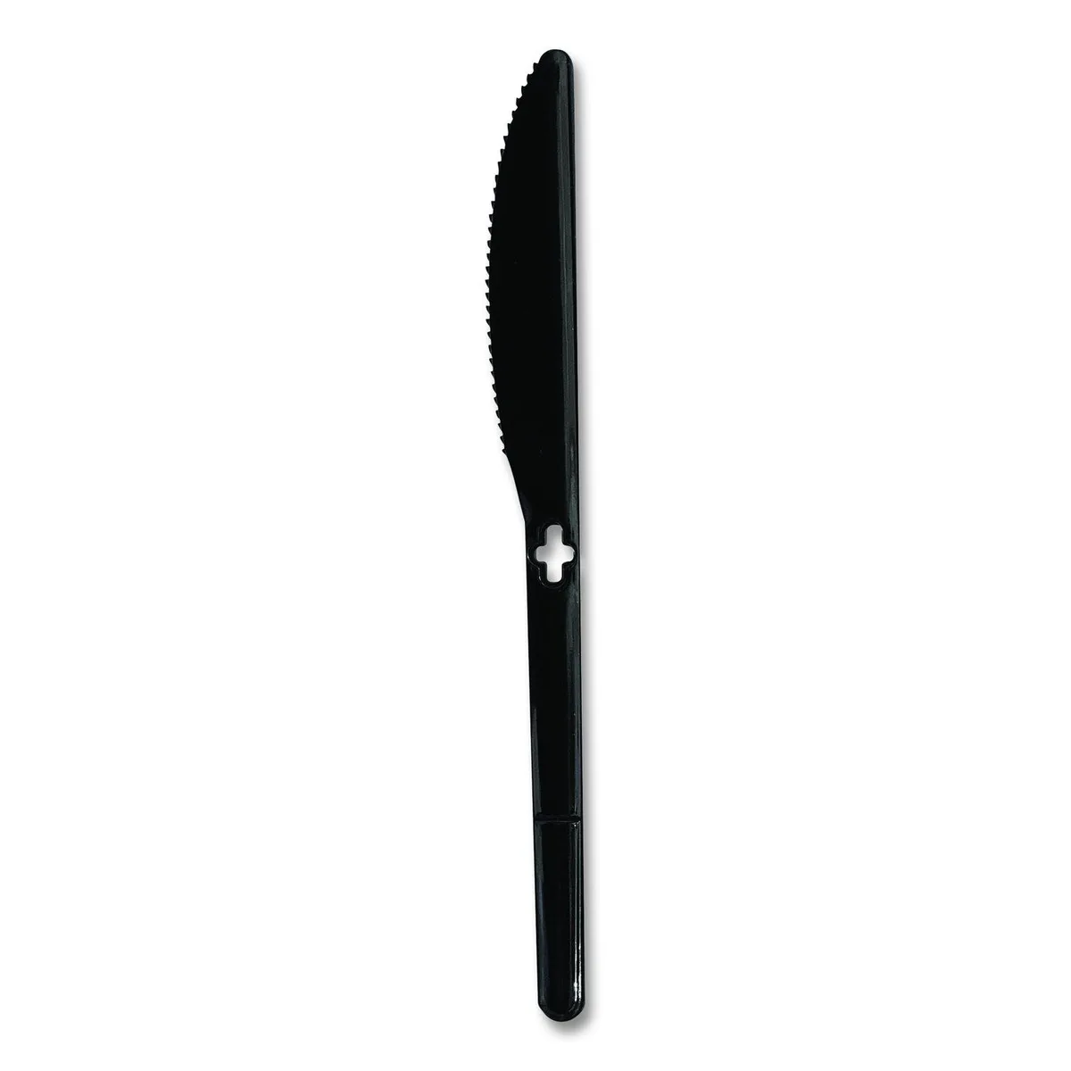 Black polystyrene disposable knives in bulk carton