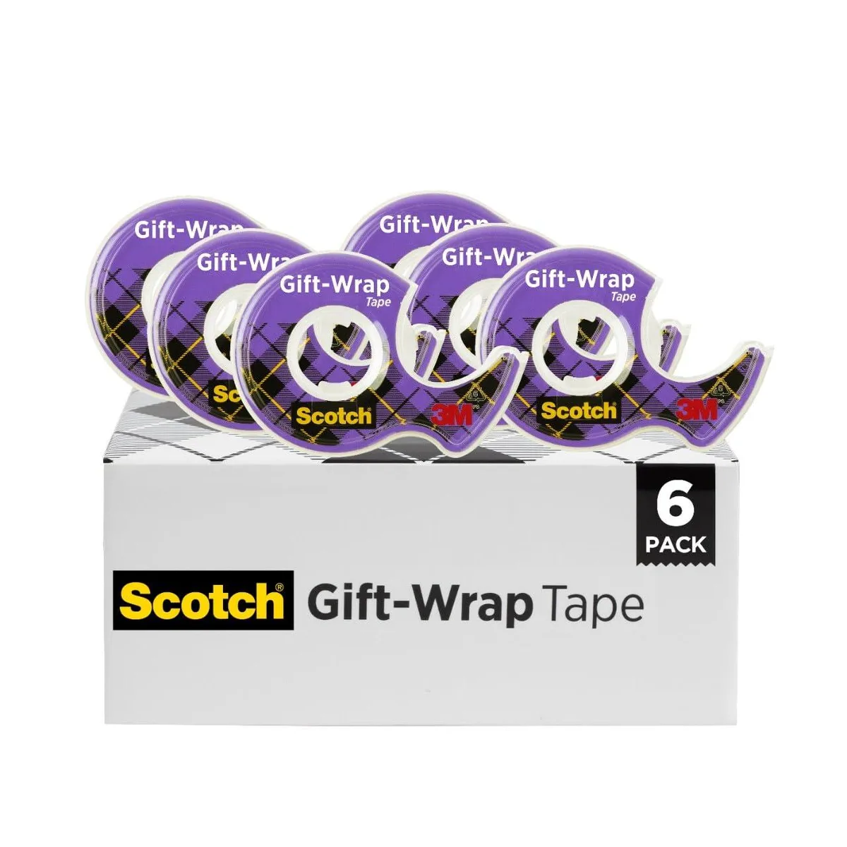 Six rolls of transparent tape in dispensers, 650 inches total