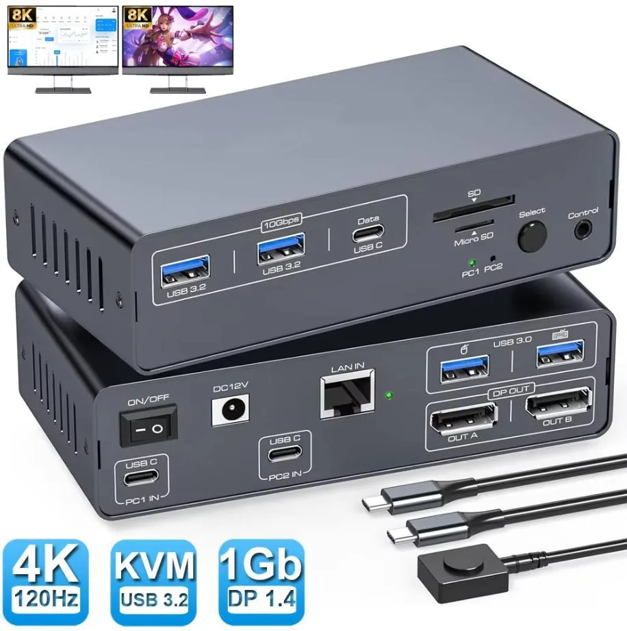 IHDAPP IHDAPP 12-in-1 USB-C KVM Switch 2 Laptops Dual 4K 120Hz — product photo