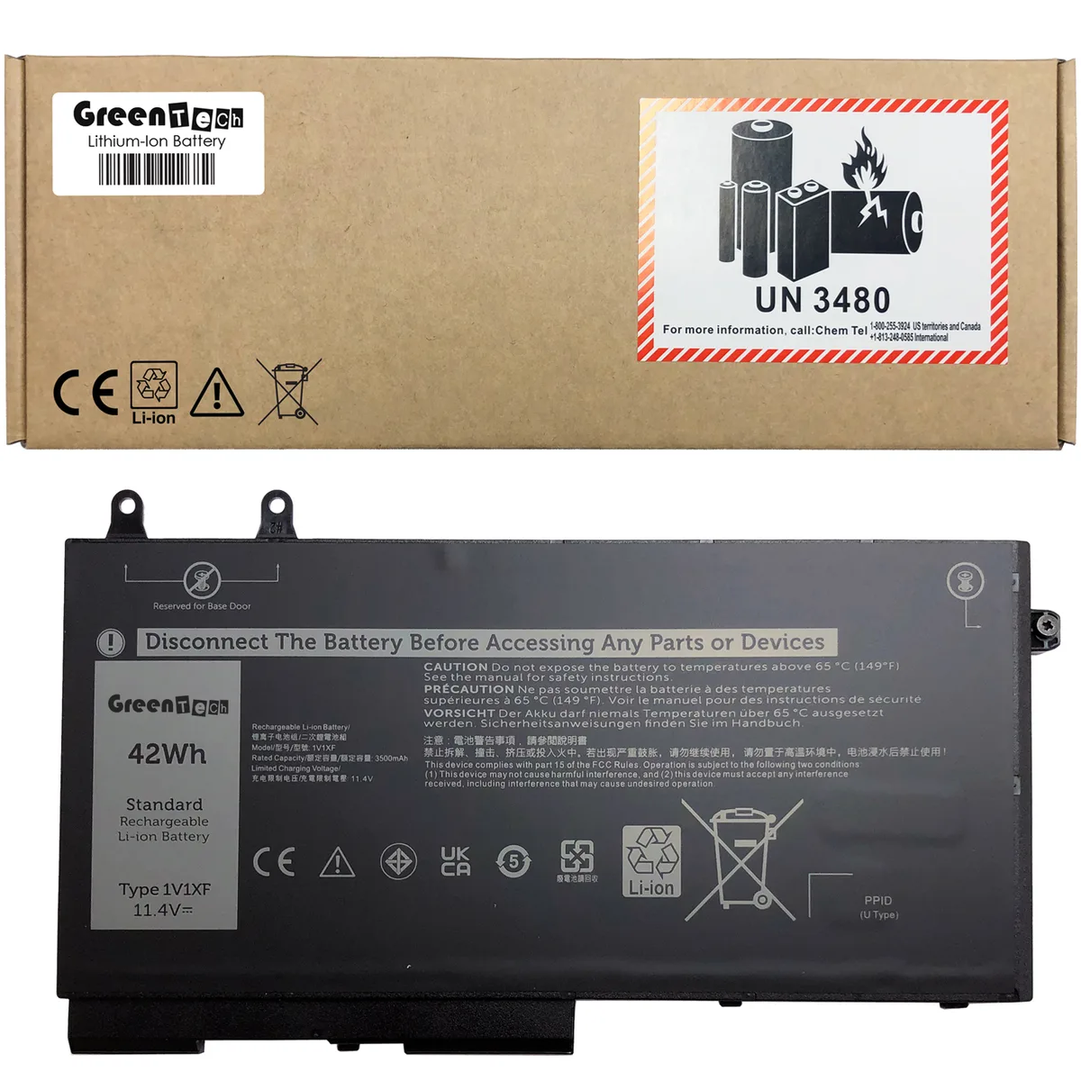 NShi NShi 1V1XF laptop battery 11.4V 42Wh 3-cell for Dell Latitude 5400 5401 5410 5500 5501 Precision 3540 3550 — product photo