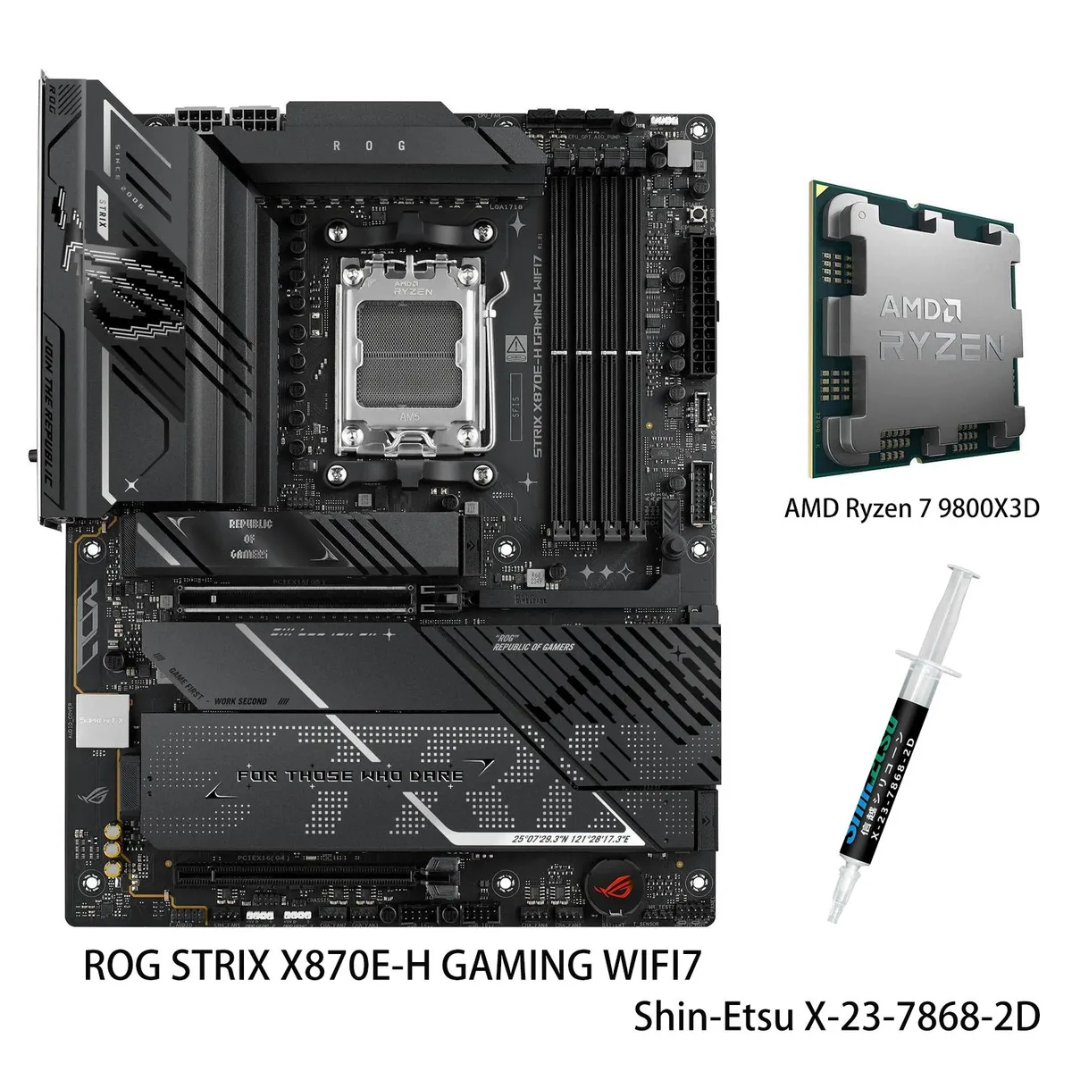 ASUS ASUS ROG STRIX X870E-H GAMING WIFI7 + Ryzen 7 9800X3D AMD motherboard combo — product photo