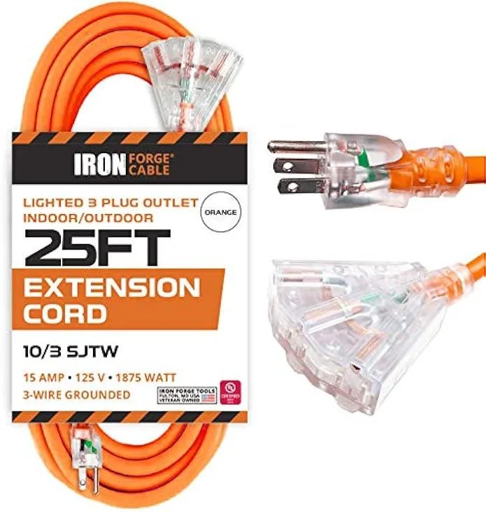TAURKENAM TAURKENAM 25 ft Lighted Outdoor Extension Cord 10/3 SJTW 15 A — product photo