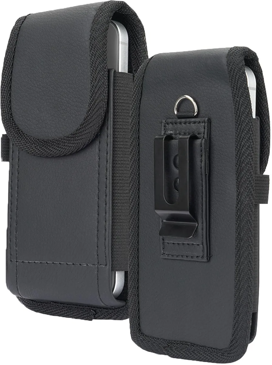Nakedcellphone Nakedcellphone Vegan Leather Pouch Case with Belt Clip Harness for iPhone 11 12 13 14 15 16 17 6.1 — product photo