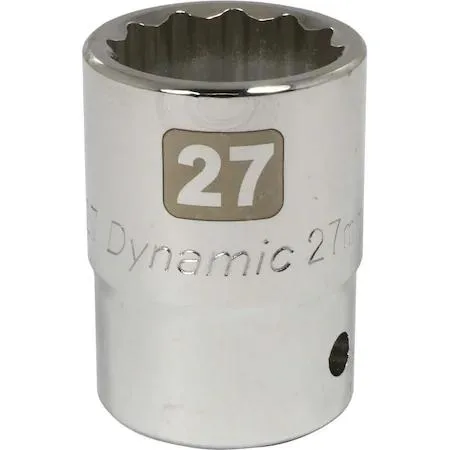 27mm 12-point 3/4" drive socket, chrome finish, knurled ring, laser-etched markings
