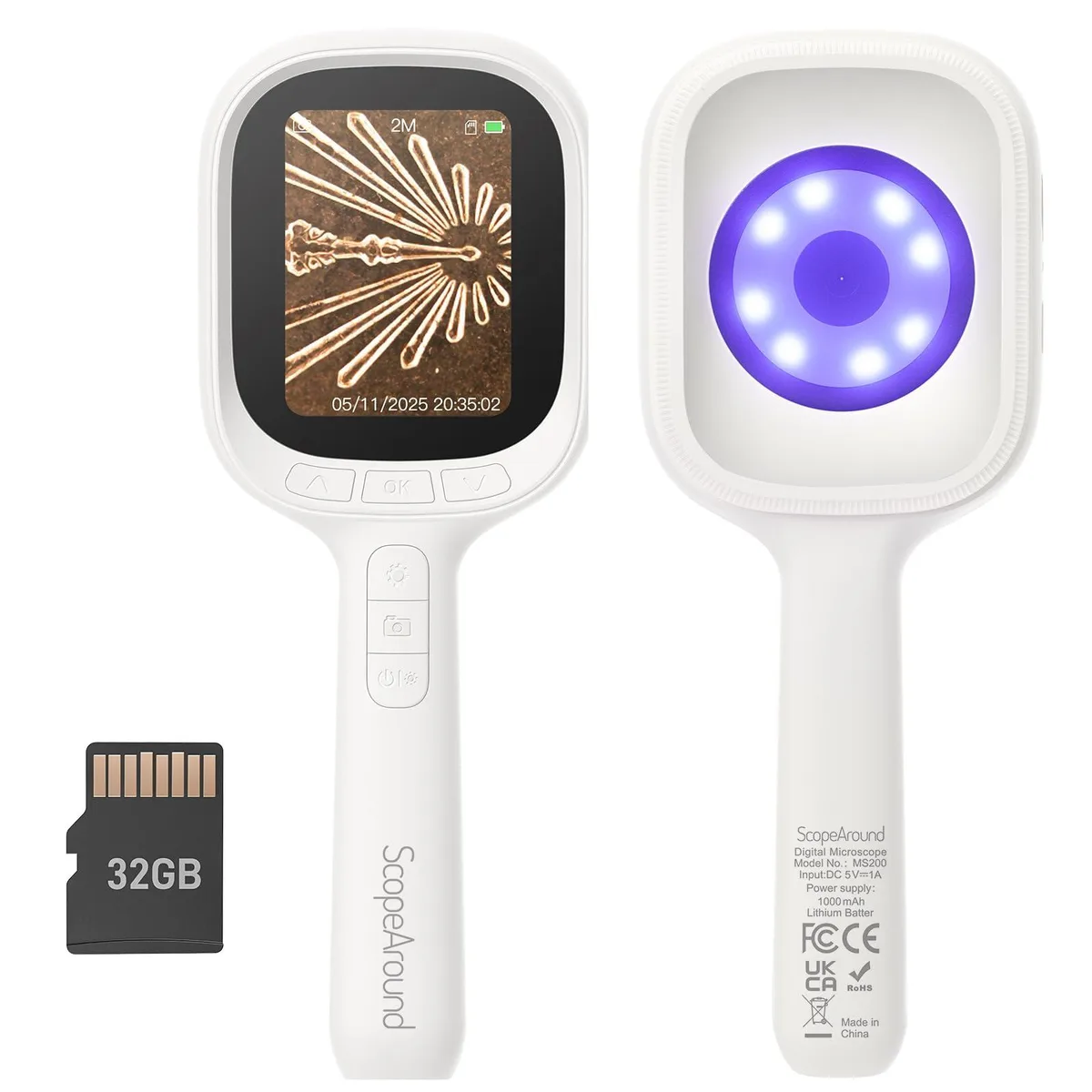 ScopeAround MS200-TFUS handheld digital microscope with 2.8 inch IPS screen and dual LED lights