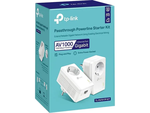 TP-Link TP-Link TL-PA7017P KIT powerline networking 1000 Mbps gigabit port integrated socket — product photo