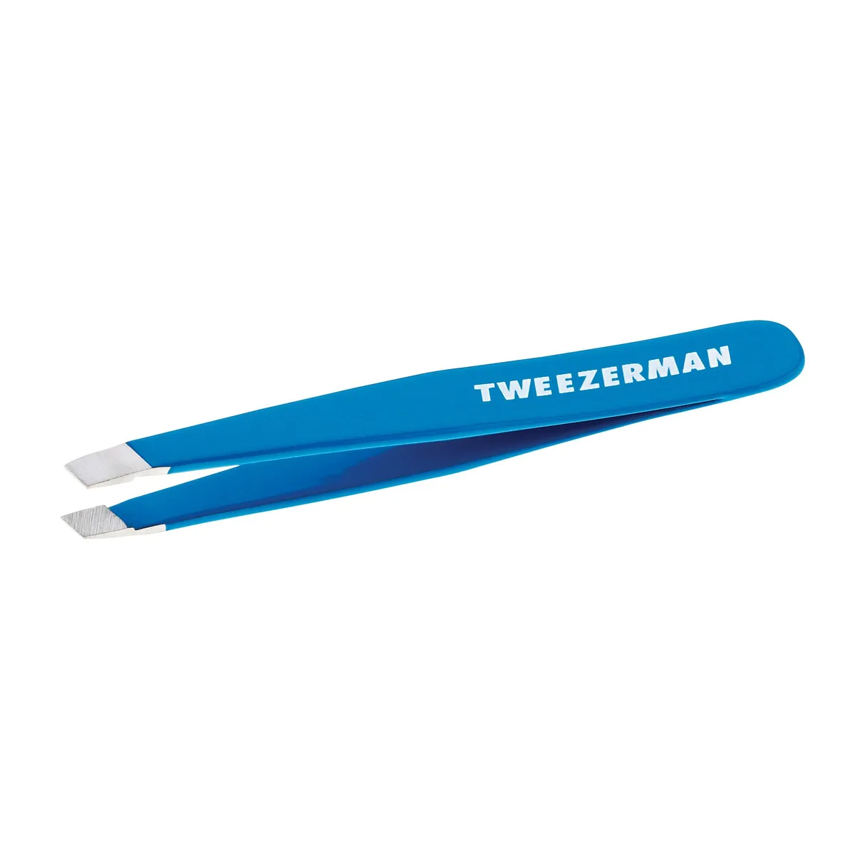Small blue steel slant-tip tweezer, 2.76 inches long
