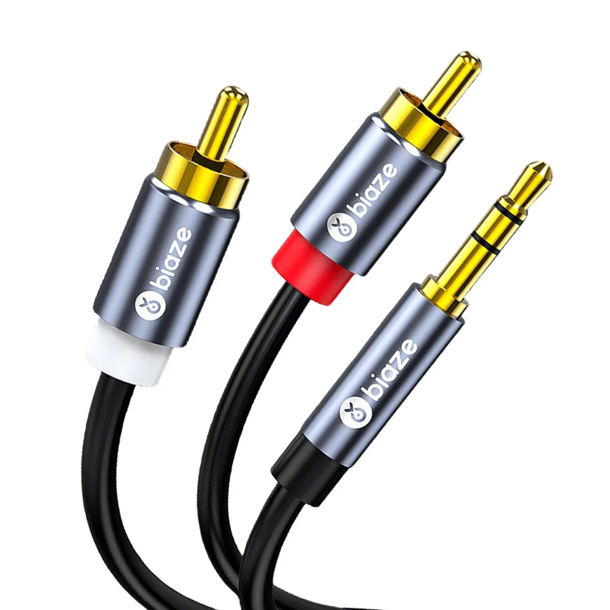 Grey 3.5mm male plug to two RCA male plugs on 4.9ft cable