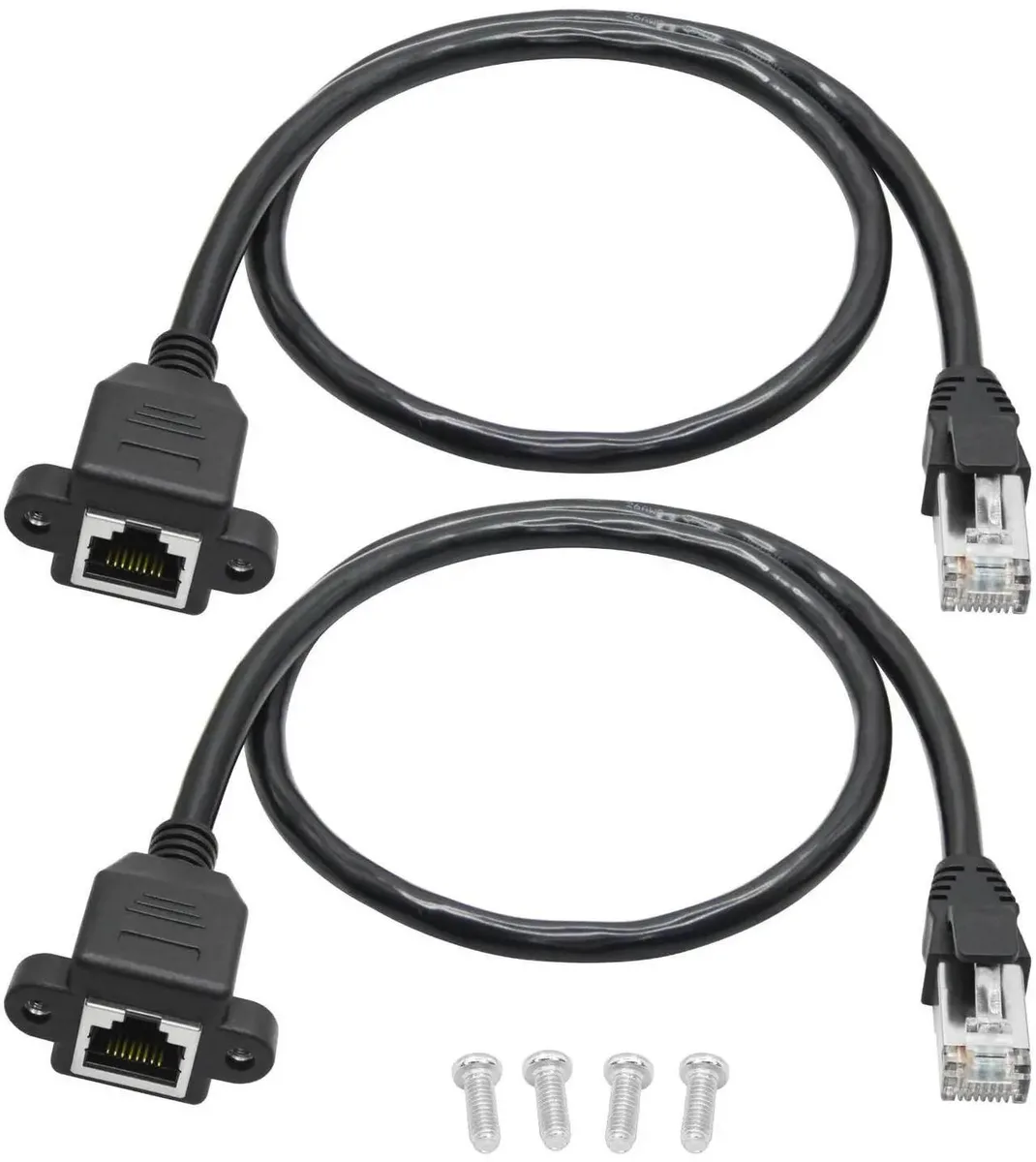 SMUGDESK SMUGDESK 2Pcs Cat6 Ethernet Extension Cable 1FT RJ45 Male to Female Shielded PanelMount with Screws — product photo