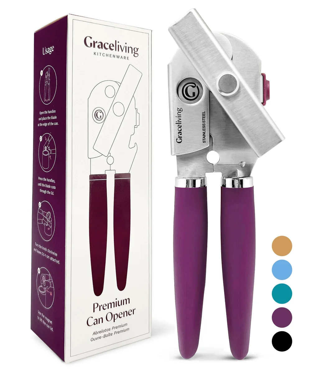 Mauve manual can opener with oversized knob and soft-touch handle