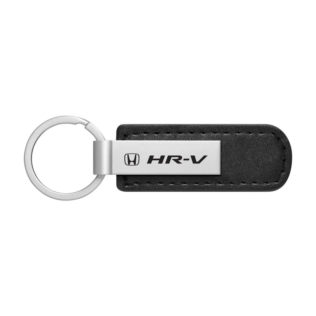 Silver metal key chain with black PU leather strap and Honda HR-V logo