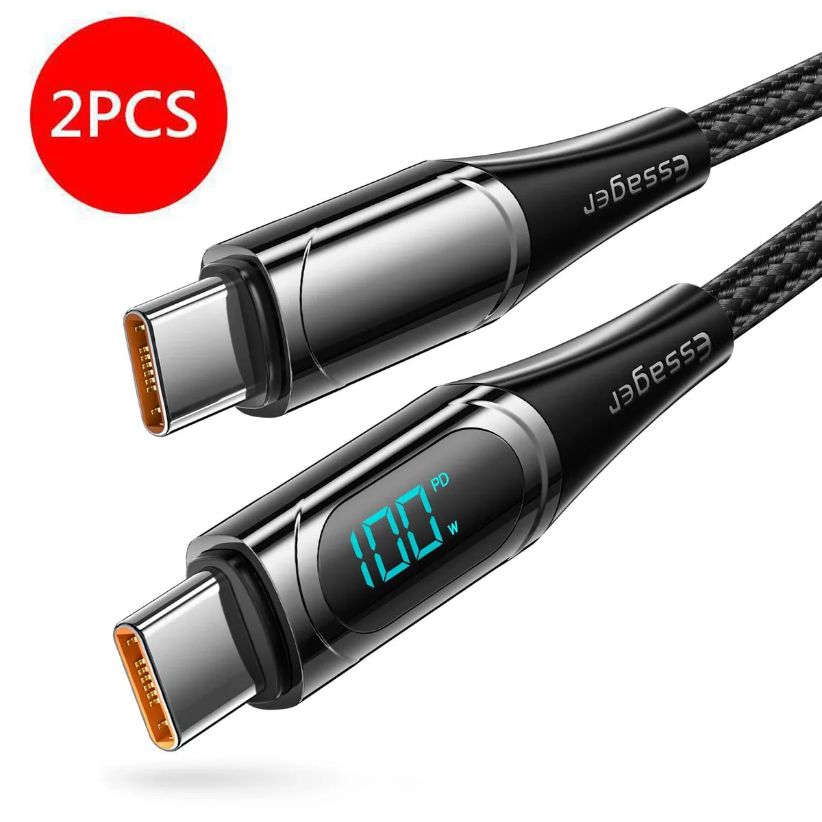 ESTONE ESTONE YDSX USB-C Cable 100W 20V 5A LED 3.3ft 2-Pack — product photo
